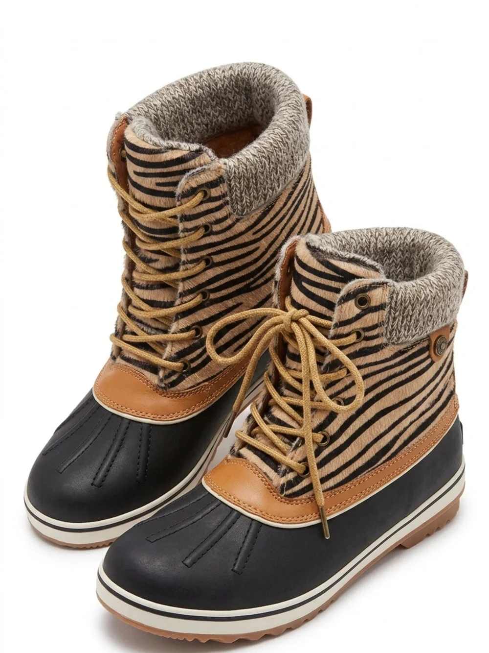 Global Win Black and Tan Kids Winter Lace-Up Boots
